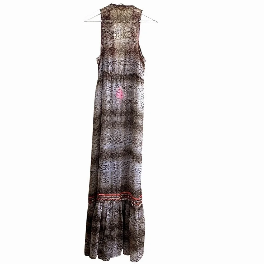 Ramy Brook Snakeskin Boho Embellished Maxi Dress Cover-Up Brown Size S Glam‎